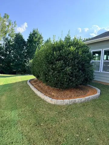 Well-maintained shrubbery with stone edging in Monroe, NC.